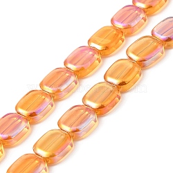 Transparent Electroplate Glass Bead Strands, Rainbow Plated, Rectangle, Orange, 12x10x4.5mm, Hole: 1mm, about 55pcs/strand, 25.98''(66cm)(EGLA-P049-02A-FR02)