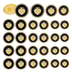 24Pcs 3 Style 1-Hole Zinc Alloy Enamel Shank Buttons, Flat Round with Lion Pattern, Black, 18~23x8.5~9.5mm, Hole: 2mm, 8pcs/style(BUTT-NB0001-65B)