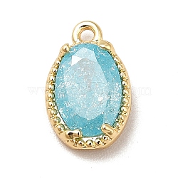Glass Charms, with Real 18K Gold Plated Brass Findings, Faceted Oval, Pale Turquoise, 10x6x3mm, Hole: 0.9mm(KK-M233-01G-A)