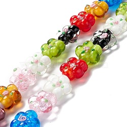 Handmade Lampwork Beads Strands, Bumpy, Flower, Mixed Color, 13.5~14x14.5~15x7~8mm, Hole: 1.4mm, about 28pcs/strand, 14.57 inch(37cm)(LAMP-D015-08I)
