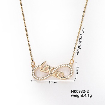 Brass with Rhinestone Pendant Necklaces, Golden, Infinity, 15.75 inch(40cm)