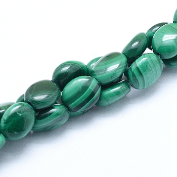 Natural Malachite Beads Strands, Oval, 8x6x3mm, Hole: 0.8mm, about 52pcs/strand, 15.75 inch(40cm)