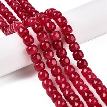 Dyed Natural White Jade Beads Strands, Barrel Beads, Crimson, 10x8.5~9mm, Hole: 1mm, about 43~45pcs/strand, 14.76~15.6''(37.5~39cm)