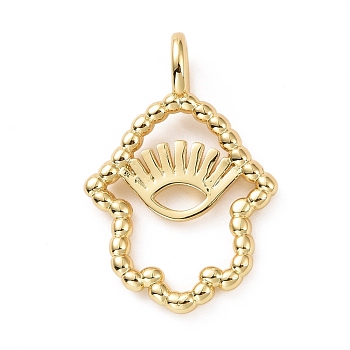 Eco-friendly Brass Pendants, Cadmium Free & Lead Free, Long-Lasting Plated, Hollow, Hamsa Hand with Eye, Golden, 26x17x5.5mm, Hole: 2.8x3.8mm