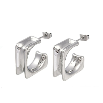 304 Stainless Steel Square Stud Earrings for Women, Polished, Stainless Steel Color, 19x7.5mm