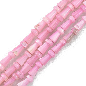 Natural Freshwater Shell Beads Strands, Dyed, Mushroom, Hot Pink, 7.5x4mm, Hole: 0.7mm, about 50pcs/strand, 14.76 inch(37.5cm)
