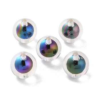 UV Plating Rainbow Iridescent Acrylic Beads, Bead in Bead, Round, Colorful, 13.5x13mm, Hole: 2mm