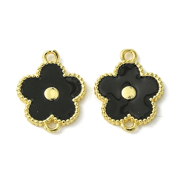 Eco-Friendly Brass Enamel Connector Charm, Long-Lasting Plated, Real 18K Gold Plated, Cadmium Free & Lead Free, Flower Link, Black, 17x14x1.8mm, Hole: 1.2mm