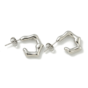 Non-Tarnish 304 Stainless Steel Stud Earrings, Polished, C-Shaped, Stainless Steel Color, 18x4mm