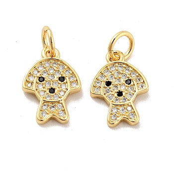 Dog Brass Micro Pave Clear Cubic Zirconia Charms, with Jump Ring, Cadmium Free & Lead Free, Golden, 13x9x1.5mm, Hole: 3.4mm