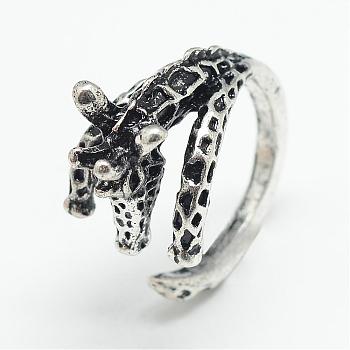 Adjustable Alloy Cuff Finger Rings, Giraffe, Size 7, Antique Silver, 17mm