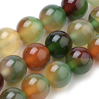 Natural Peacock Green Agate Beads Strands, Dyed, Round, 10mm, Hole: 1mm, about 40pcs/strand, 15.7 inch