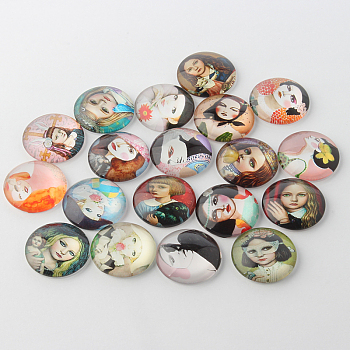Girl Printed Glass Cabochons, Half Round/Dome, Mixed Color, 12x4mm