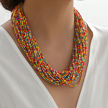 Plastic Beaded Multi-strand Necklaces, Bohemian Style Necklace, Colorful, 20.87 inch(53cm)
