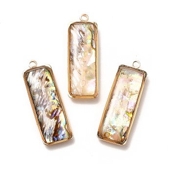 Brass Enamel Pendants, Imitation Abalone Shell, Real 14K Gold Plated, Cadmium Free & Lead Free, Rectangle, 27x9x4.5mm, Hole: 1.6mm