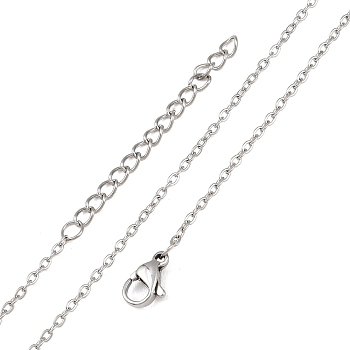 Non-Tarnish 304 Stainless Steel Cable Chain Necklaces, with Lobster Claw Clasp and Extend Chains, Stainless Steel Color, 15.7 ~16.5 inch(40~42cm), 1.5mm