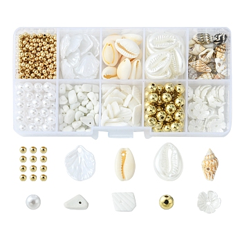 DIY Beads Jewelry Making Finding Kit, Including Natural Shell & Resin & Acrylic Imitation Pearl & Glass Chips & Plastic Round Beads, Mixed Color