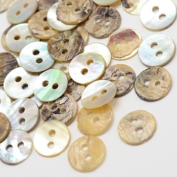 2-Hole Flat Round Mother of Pearl Buttons, Akoya Shell Button, Tan, 9x1mm, Hole: 1.5mm, about 2880pcs/bag