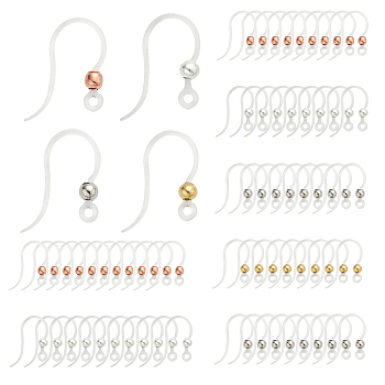 72Pcs 4 Colors Transparent Resin Earring Hooks, with 316 Stainless Steel Round Beads and Horizontal Loops, Mixed Color, 16x12x3mm, Hole: 1.2mm, 21 Gauge, Pin: 0.7mm, 18Pcs/color