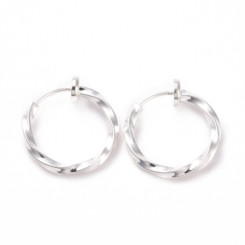 Electroplated Brass Twisted Tubular Hoop Earrings for Women, Silver, 15x4mm, Pin: 0.7mm