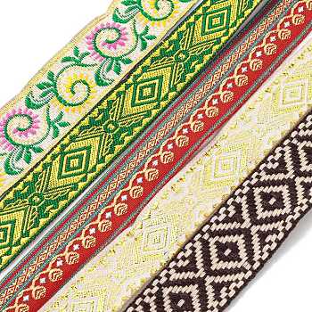 Ethnic Style Polyester Embroidery Ribbons, Jacquard Ribbon for Clothing Decoration, Mixed Color, 3/4~1-1/8 inch(18~28mm), about 4.92~8.75 Yards(4.5~8m)/Bundle