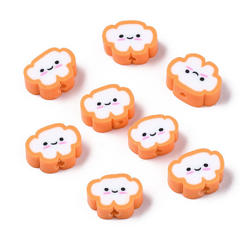 Handmade Polymer Clay Beads, Cloud with Smiling Face, Sandy Brown, 6~8.5x10~11.5x4.5~5.5mm, Hole: 1.8mm