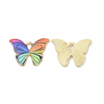 Alloy Enamel Pendants, Light Gold, Cadmium Free & Nickel Free & Lead Free, Butterfly Charm, Colorful, 15x21.5x1.5mm, Hole: 2x3mm