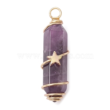 3Pcs 3 Styles Natural Amethyst Copper Wire Wrapped Pointed Pendants(PALLOY-JF02460-02)-2