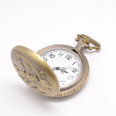 ヴィンテージフラットラウンドは懐中時計のネックレス作りのためのドラゴン合金クォーツ時計ヘッドペンダントを刻ん(WACH-M109-21)-2