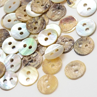 14L(9mm) Tan Flat Round Mother of Pearl 2-Hole Button