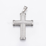 Non-Tarnish 304 Stainless Steel Pendants with 201 Stainless Steel Clasp, Large Hole Pendants, Cross, Stainless Steel Color, 45x31x3.5mm, Hole: 9x5mm(STAS-H429-03P)