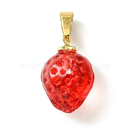 Handmade Lampwork Pendants, with Brass Enamel Findings, Strawberry Charm, Red, 18.5x12x10mm, Hole: 6x3mm(PALLOY-JF02286)