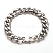201 Stainless Steel Curb Chains Bracelets, with Lobster Claw Clasps, Faceted, Stainless Steel Color, 8-1/2 inch(215mm)(BJEW-L499-04P)