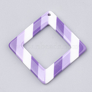 Resin Pendants, Rhombus with Stripe Pattern, Violet, 48.5x48.5x3~4mm, Hole: 1.5mm(CRES-T008-34B)