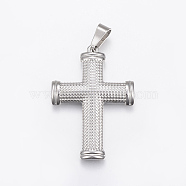 304 Stainless Steel Pendants with 201 Stainless Steel Clasp, Large Hole Pendants, Cross, Stainless Steel Color, 45x31x3.5mm, Hole: 9x5mm(STAS-H429-03P)