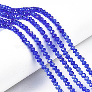 Electroplate Glass Beads Strands, AB Color Plated, Faceted, Rondelle, Blue, 4x3mm, Hole: 0.4mm, about 113~115pcs/strand, 41~42cm(EGLA-A034-T4mm-B27)
