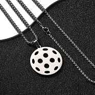 201 Stainless Steel Pickleball Pendant Box Chain Necklaces for Women Men, Non-Tarnish, Stainless Steel Color, 23.90 inch(60.7cm)(NJEW-H050-01A-P)