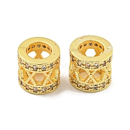 Rack Plating Brass Micro Pave Clear Cubic Zirconia European Beads, Large Hole Beads, Long-Lasting Plated, Lead Free & Cadmium Free, Column, Real 18K Gold Plated, 8x7mm, Hole: 4.5mm(KK-L215-326G)