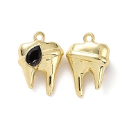 Rack Plating Alloy Glass Pendants, Cadmium Free & Lead Free & Nickle Free, Faceted, Tooth Charms with Teardrop, Light Gold, Black, 19x13.5x7mm, Hole: 1.4mm(FIND-I037-08LG-02)