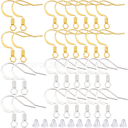 500Pcs 2 Colors Brass French Earring Hooks, Flat Earring Hooks, Ear Wire, with Horizontal Loop and 500Pcs Plastic Ear Nuts, Nickel Free, Golden & Silver, 17mm, Hole: 2mm, 21 Gauge, Pin: 0.7mm(KK-SP0001-39)