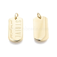 Ion Plating(IP) 304 Stainless Steel Pendants, with Jump Ring, Oval with Word Strive & Good Luck, Real 14K Gold Plated, 20x10.5x1.5mm, Jump Ring: 5x1mm, Inner Diameter: 3mm(STAS-T060-19G)
