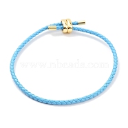 Braided Round Imitation Leather Bracelets Making, with Golden Tone Brass Beads, Deep Sky Blue, Inner Diameter: 2-7/8 inch(7.45cm)(BJEW-H610-03G-13)