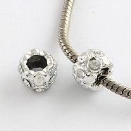 Alloy Rhinestone Rondelle Large Hole Beads, Silver Color Plated, Crystal, 11.5x8mm, Hole: 5~5.5mm(MPDL-R036-70H)