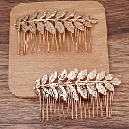 Iron Hair Comb Findings, Leaf, Light Gold, 32x89mm(OHAR-PW0001-412KCG)
