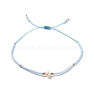Glass Imitation Pearl & Seed Braided Bead Bracelets, Adjustable Bracelet, Cornflower Blue, 11 inch(28cm)(WO2637-05)