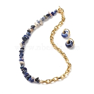 Natural Sodalite Chip Beads Jewelry Set, Gemstone Beaded Necklace and Drop Huggie Hoop Earrings for Women, Light Gold, 16.73 inch(42.5cm), 20mm, Pin: 1mm(SJEW-JS01223-04)