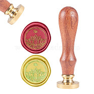 DIY Scrapbook, Brass Wax Seal Stamp and Wood Handle Sets, Lotus & Om Symbol, Golden, 8.9x2.5cm, Stamps: 25x14.5mm(AJEW-WH0100-223)