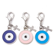 Alloy Enamel Pendant Decoration, with Alloy Clasp, Flat Round with Evil Eyes, Mixed Color, 42mm, 3pcs/set(HJEW-JM01451)