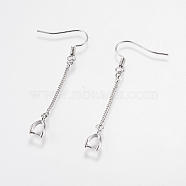 Brass Earring Hooks, with Ice Pick Pinch Bails and Twisted Chains, Long-Lasting Plated, Lead Free & Cadmium Free, Platinum, 53x6x3mm, 21 Gauge, Pin: about 0.7mm(KK-I618-26P-RS)