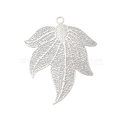 Rack Plating Brass Filigree Big Pendants, Long-Lasting Plated, Leaf Charms, Platinum, 51x40.5x0.3mm, Hole: 2.5mm(KKC-T001-02P)